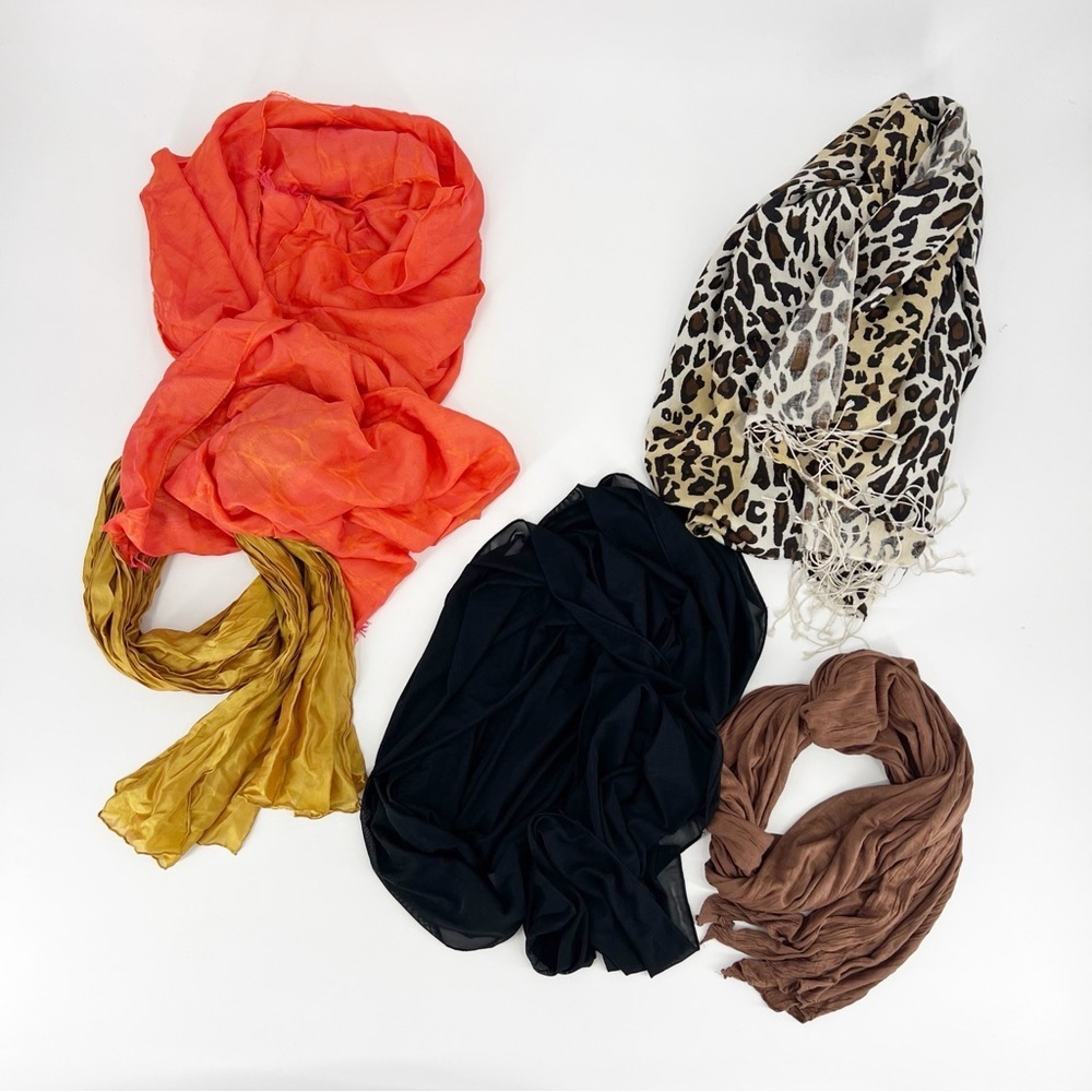 Ladies Bundle of 5 Scarves Various Colors Fabrics and Designs